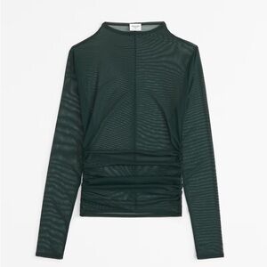 NWT Abercrombie & Fitch Long Sleeve Paloma Mesh Top Deep Green Size XS